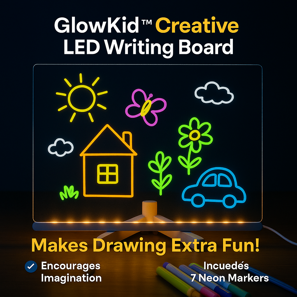 GlowKid Creative LED Writing Board (7 Neon Markers Included)